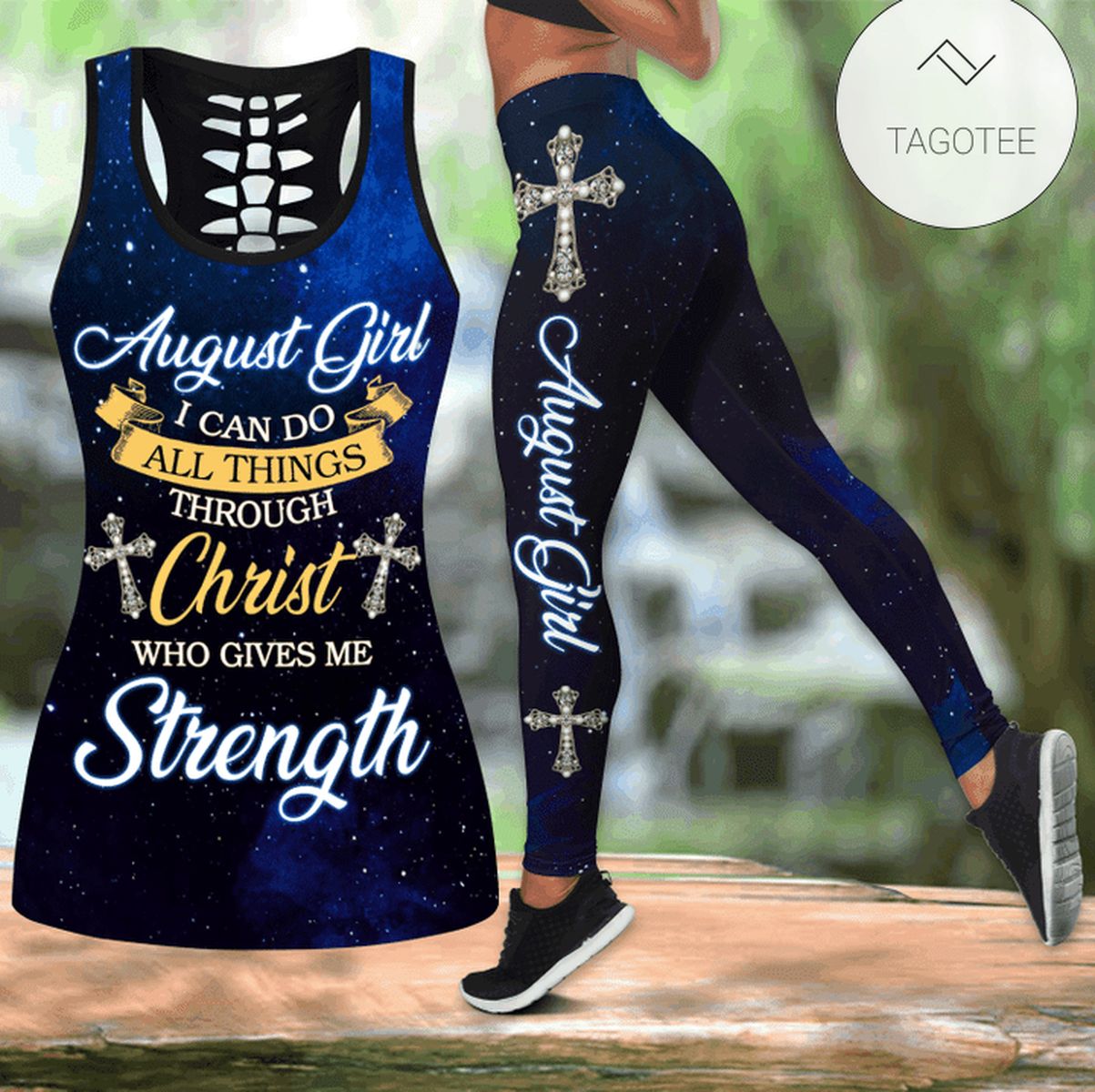 August Girl I Can Do All Things Through Christ Who Give Me Strength Hollow Tank Top And Leggings