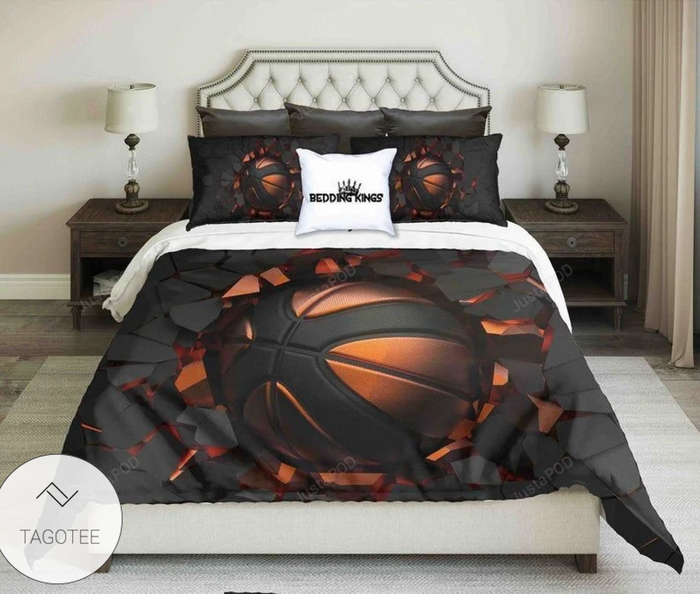 Basketball Black And Orange Cotton Bed Sheets Spread Comforter Duvet Cover Bedding Sets