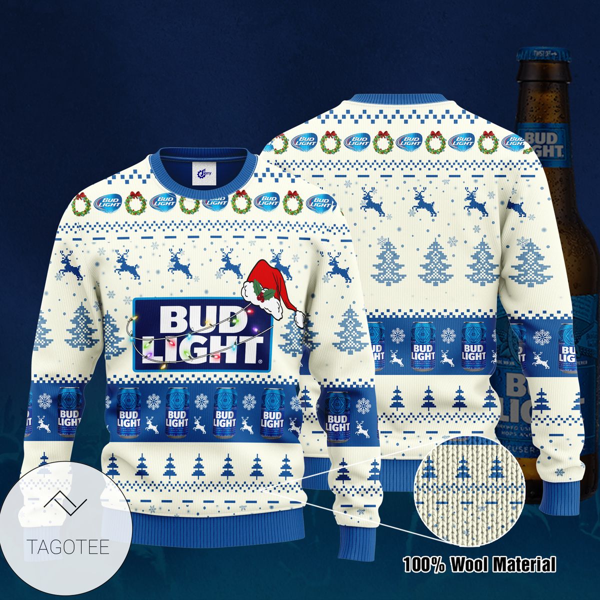 Bud Light Santa Hat Christmas Knitted Ugly Christmas Sweater