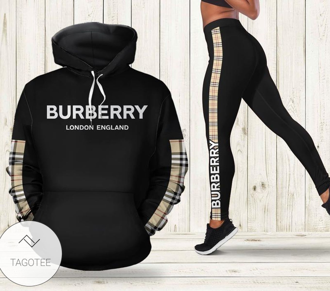 Burberry London England Black Hoodie And Leggings