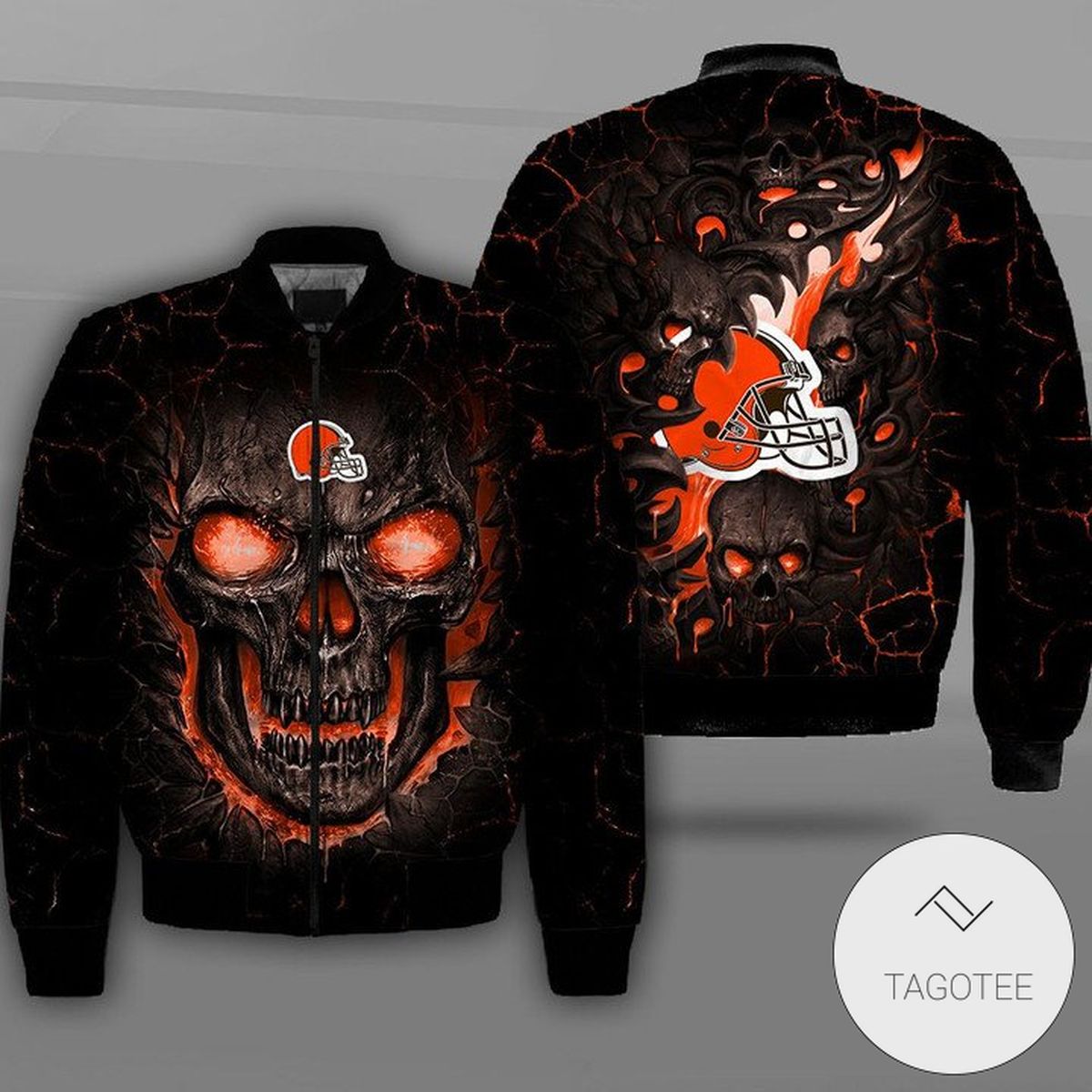 Cleveland Browns Lava Skull Full Print Bomber Jacket