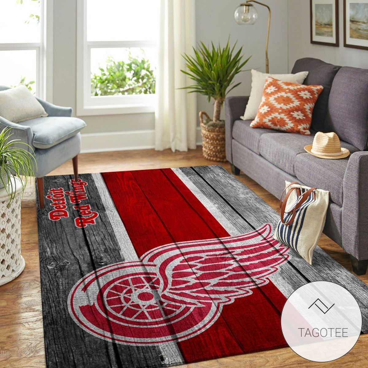Detroit Red Wings Team Logo Wooden Style Nice Gift Home Decor Rectangle Area Rug