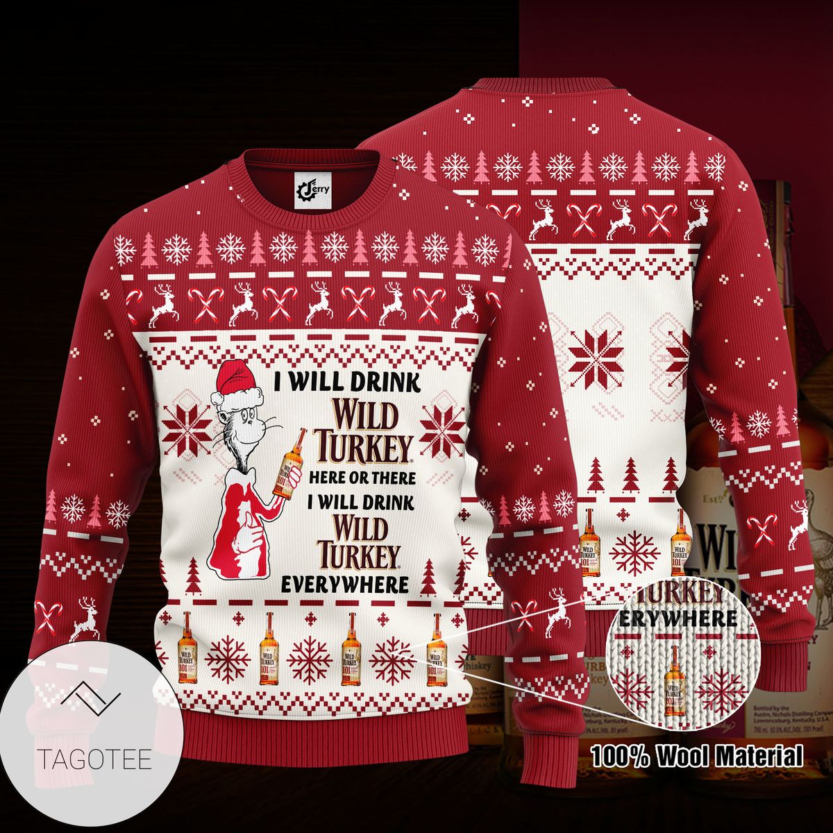 Dr. Seuss I Will Drink Wild Turkey Here Or There Ugly Christmas Sweater