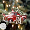 English Bulldog Cardinal & Red Truck Christmas Tree Ornament