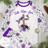 Faith Hope Love Purple Flower Cross Pajamas Set