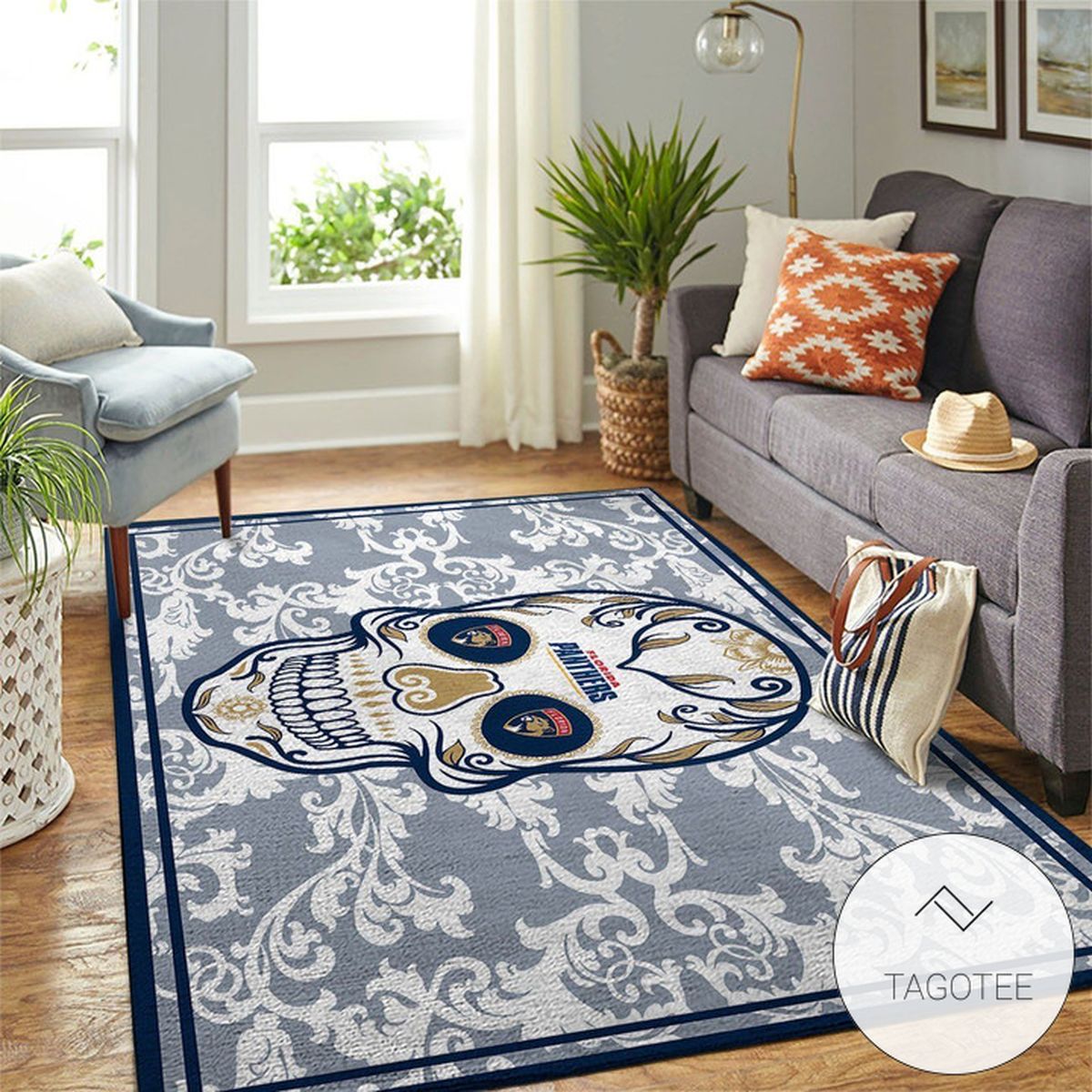 Florida Panthers Nhl Team Logo Skull Flower Style Nice Gift Home Decor Rectangle Area Rug