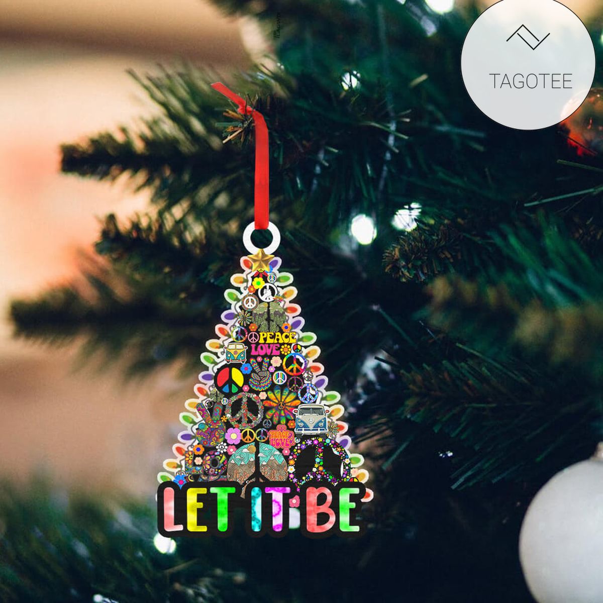 Hippie Christmas Tree Let It Be Ornament