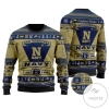 Navy Midshipmen Football Team Logo Custom Name Personalized Ugly Christmas Sweater
