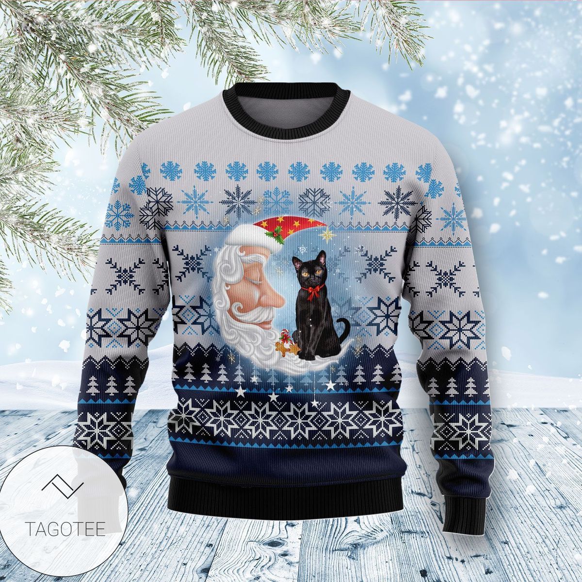 New 2021 Back Cat Love Santa Moon Ugly Christmas Sweater