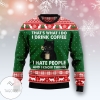 New 2021 Black Cat Drink Coffee Ugly Christmas Sweater