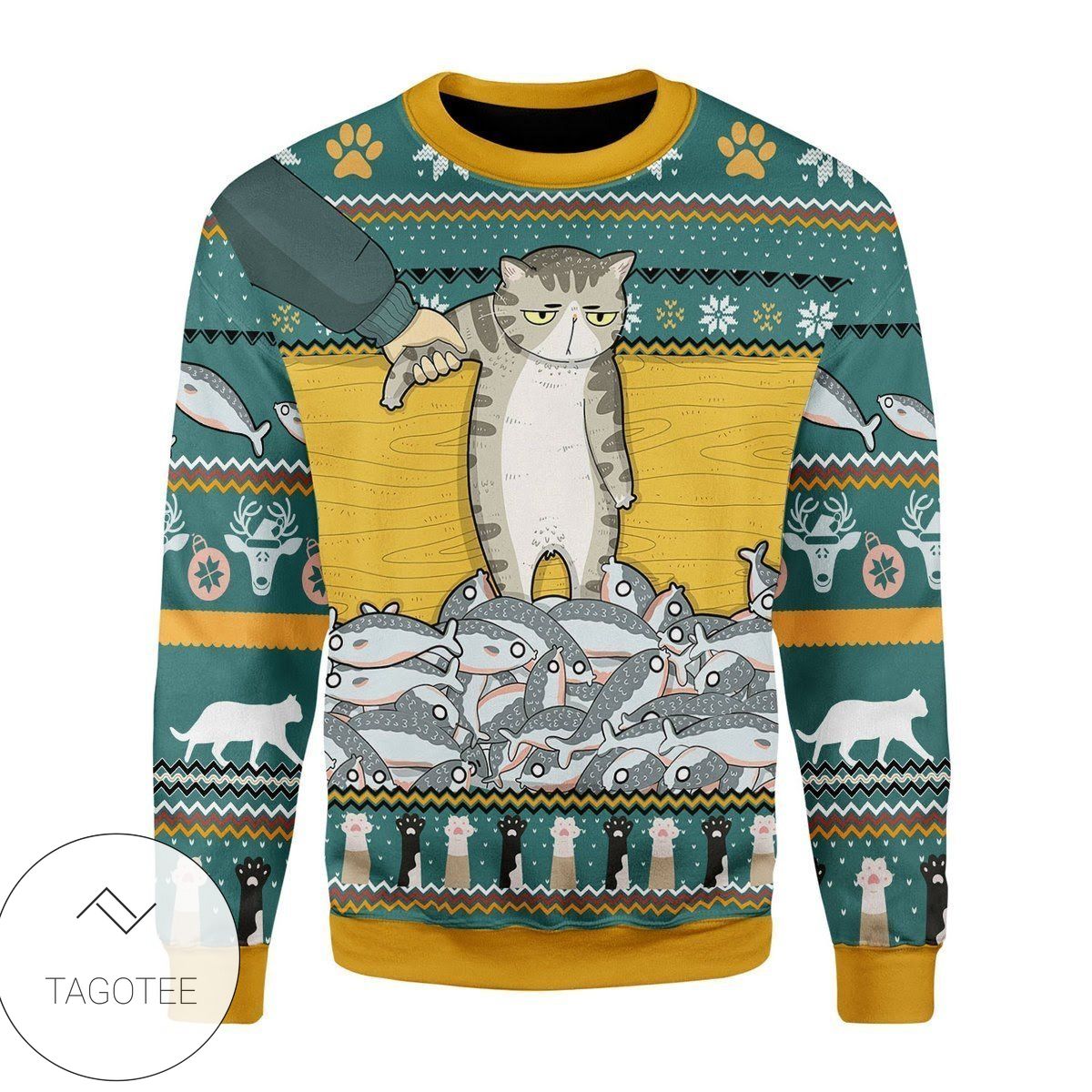 New 2021 Cat With Fish Ugly Christmas Sweater