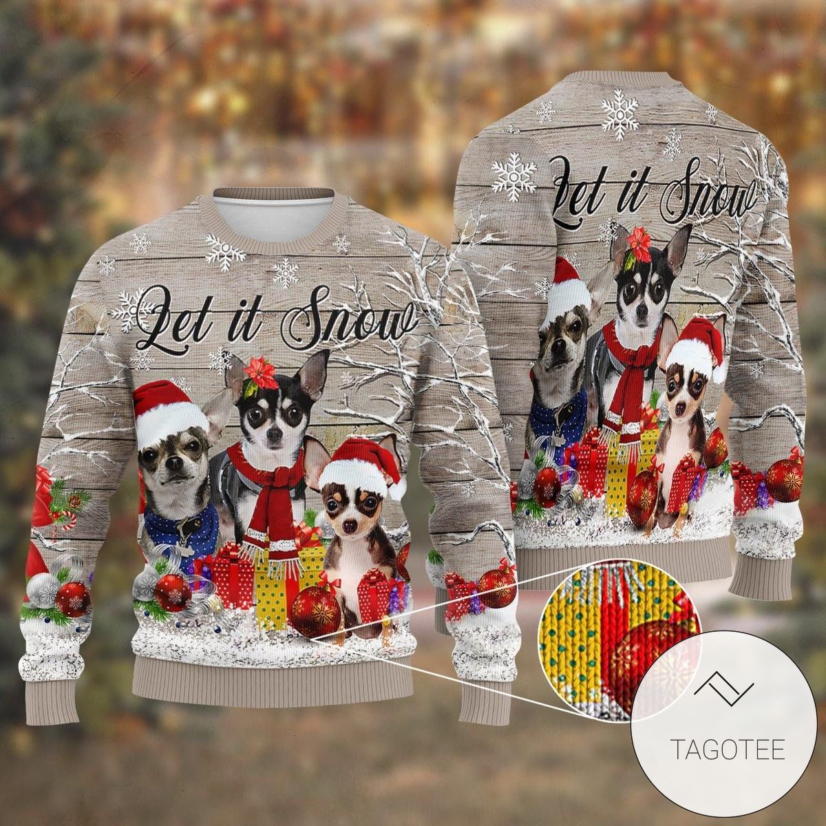 New 2021 Let It Snow Chihuahua Christmas Ugly Holiday Ugly Sweater