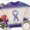 New 2021 Purple And Blue Ribbon Awareness Ugly Christmas Sweater