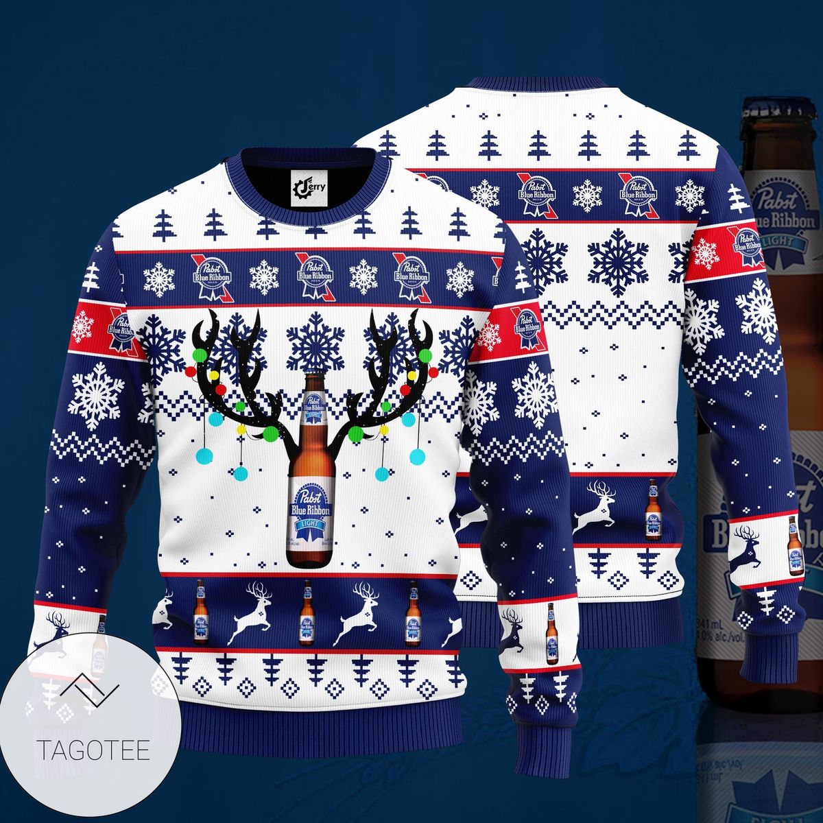 Pabst Blue Ribbon Reindeer Knitted Ugly Christmas Sweater