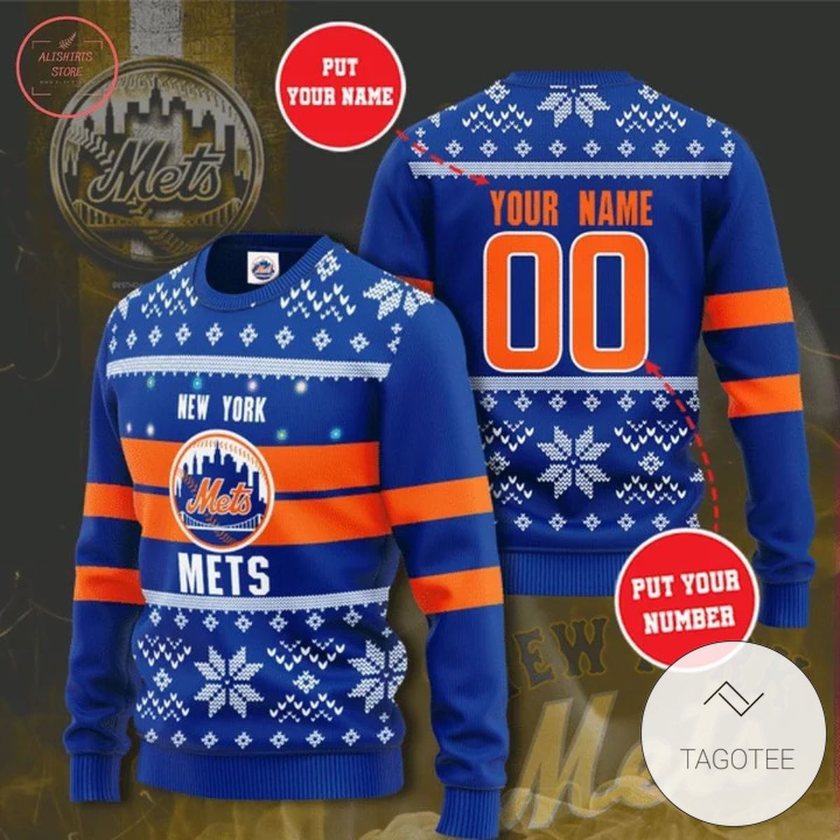 Personalized Custom Name And Number New York Mets Christmas For Fans Ugly Christmas Sweater