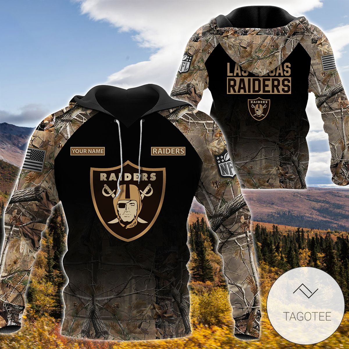 Personalized Your Name Hunting Camo Style Las Vegas Raiders Full Print Hoodie