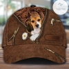 Beagle Holding Daisy Zipper Leather Print Hat Cap