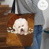 Bichon Frise Holding Daisy All Over Printed Tote Bag