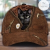 Black Cat Holding Daisy Zipper Leather Print Hat Cap