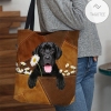 Black Labrador Retriever Holding Daisy All Over Printed Tote Bag