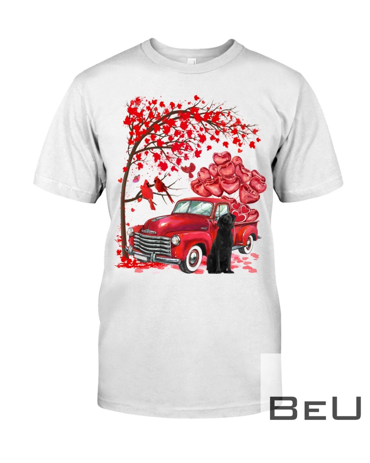 Black Labrador Valentine Day Tree Truck Heart Shirt
