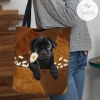 Black Pug Holding Daisy All Over Printed Tote Bag