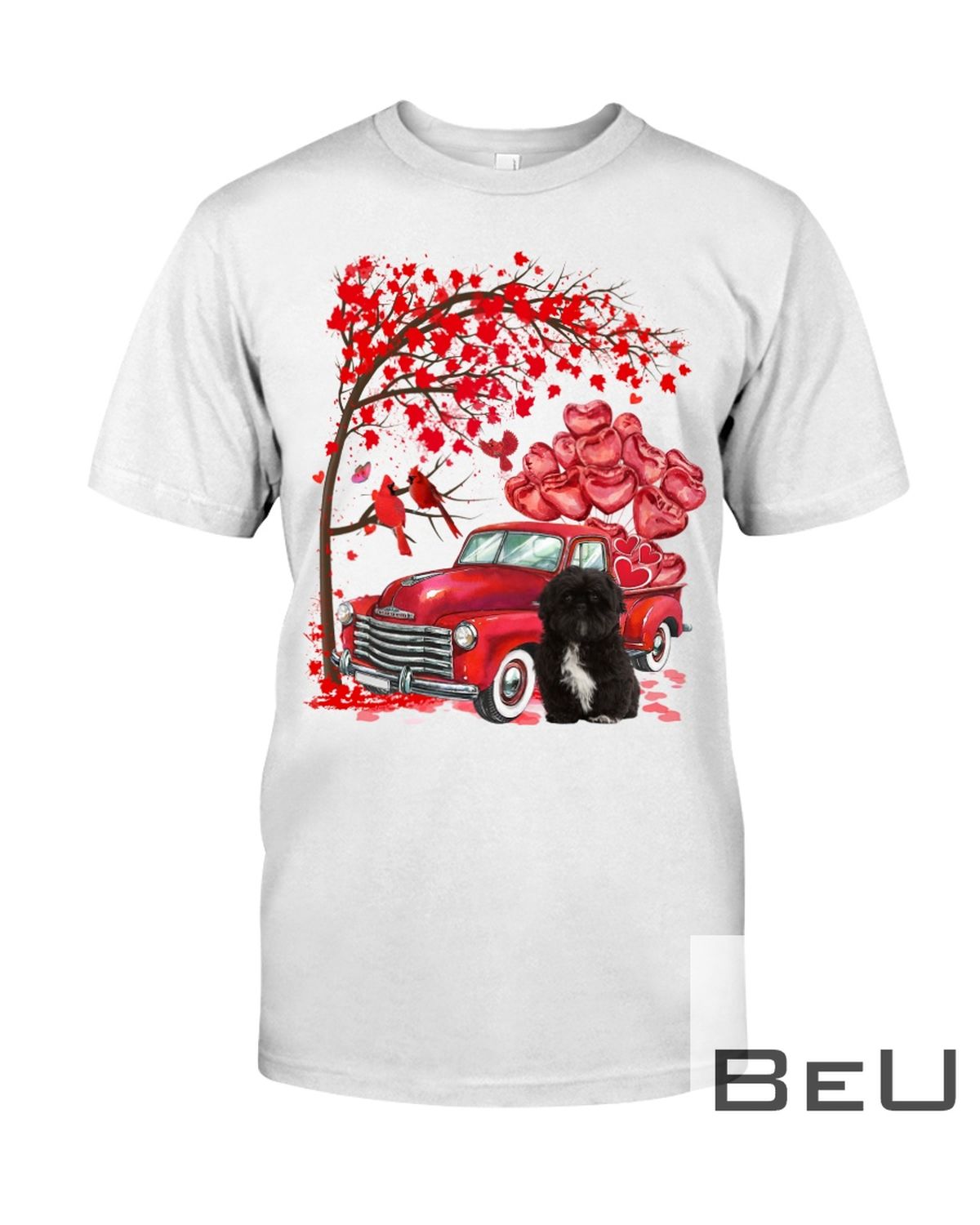 Black Shih Tzu Valentine Day Tree Truck Heart Shirt