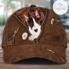 Bull Terrier Holding Daisy Zipper Leather Print Hat Cap