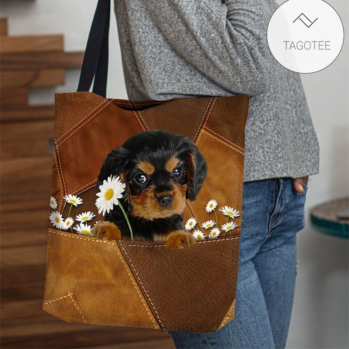 Cavalier King Charles Spaniel Holding Daisy All Over Printed Tote Bag