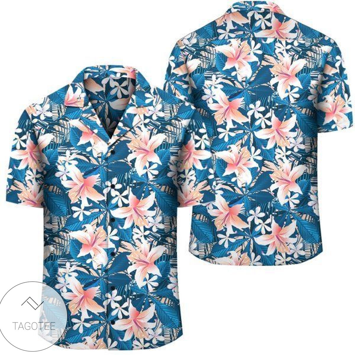 Hawaii Tropical Hibiscus Blue Hawaiian Shirt