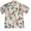 Men'S Button Down Hawaiian Shirt With Coral Plumeria And Hibiscus