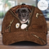 Staffordshire Bull Terrier Holding Daisy Zipper Leather Print Hat Cap