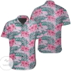 Tropical Flowers Palm Leaves Hibiscus Strips Hawaiian Shirt