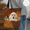Yellow Labrador Holding Daisy All Over Printed Tote Bag