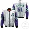Arizona Diamondbacks Randy Johnson 51 Mlb White Purple Jersey Inspired Bomber Jacket