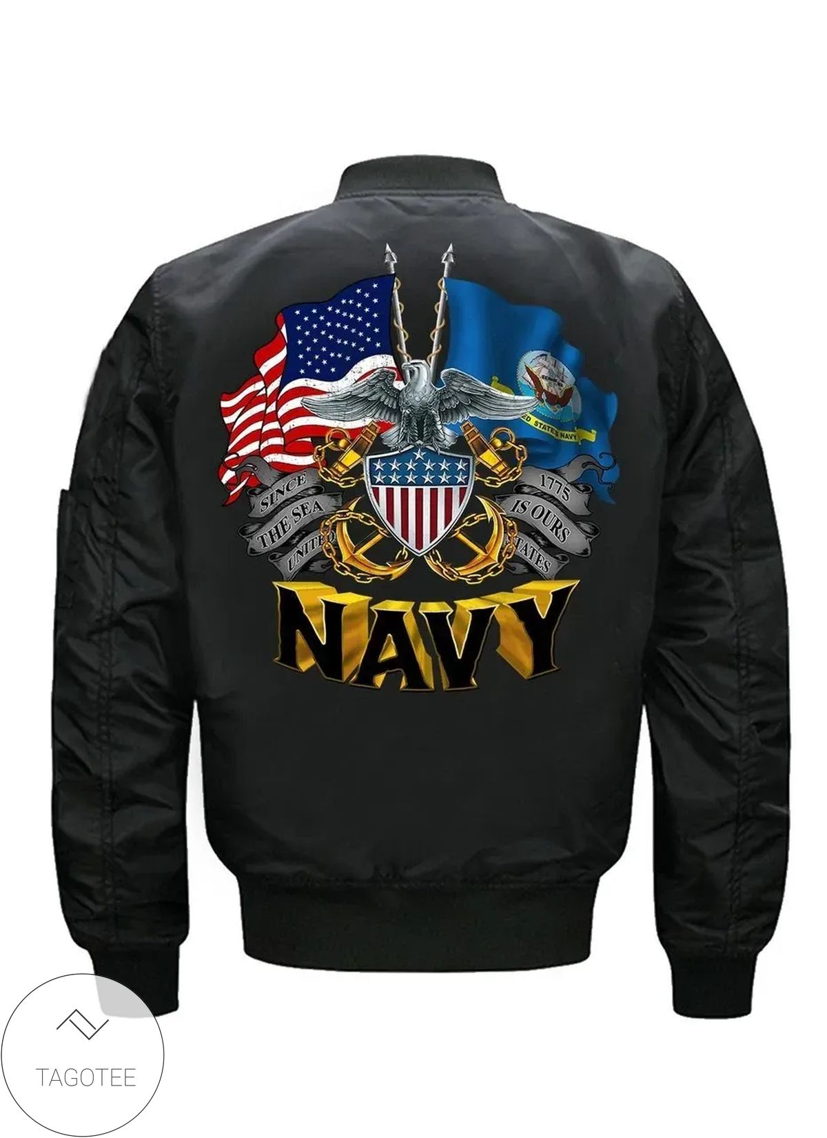 Black Navy Us Flag 3d Printed Unisex Bomber Jacket