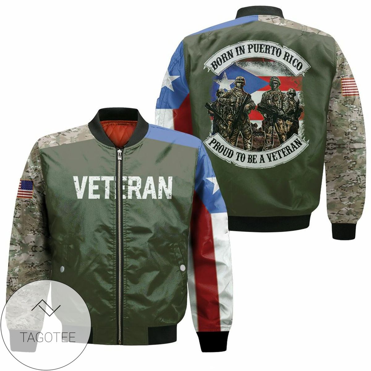 Born In Puerto Rico Proud To Be A Veteran Camouflage Design 3D Printed T Shirt Jersey Bomber Jacket