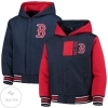 Boston Red Sox Mlb Major League Baseball Jh Design Youth Reversible Poly-twill Hoodie Navy Red Bomber Jacket Jacket