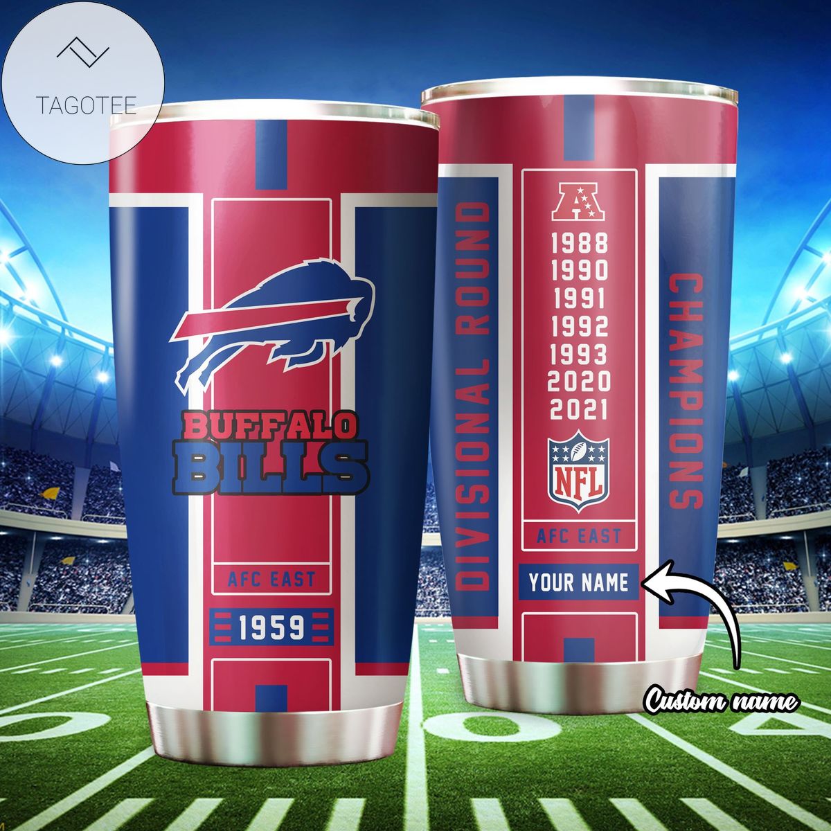 Buffalo Bills NFL 2021 Divisional Round Champions Custom Name Stainless Steel Tumblers Cup 20 oz Drinkware Personalized Gifts
