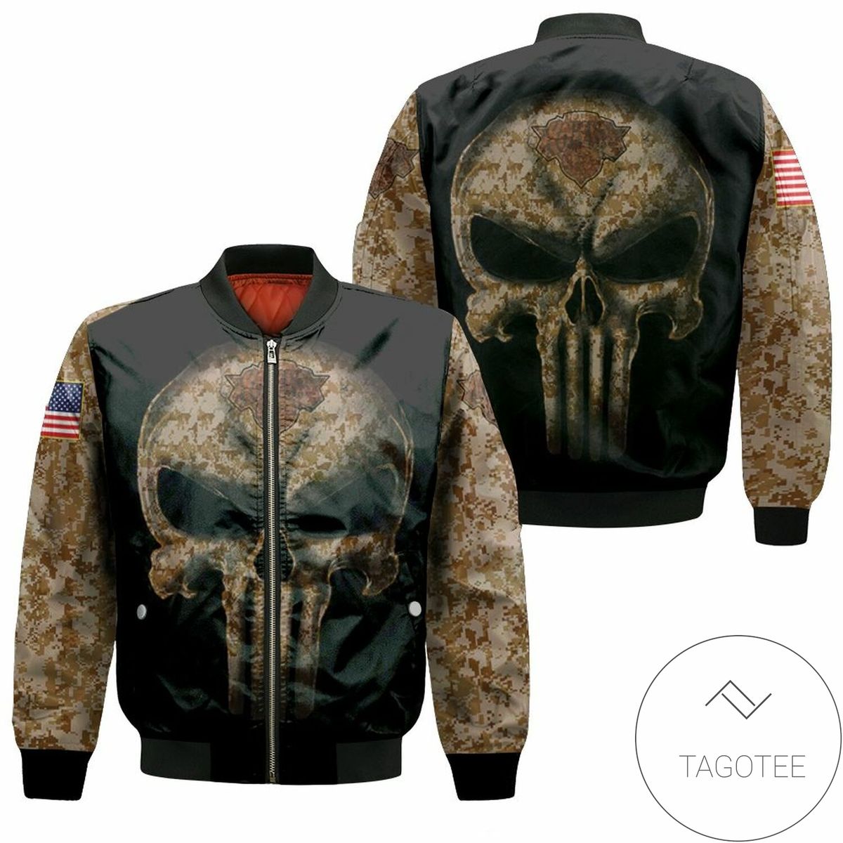 Camouflage Skull Hnew York Knicks American Flag Bomber Jacket