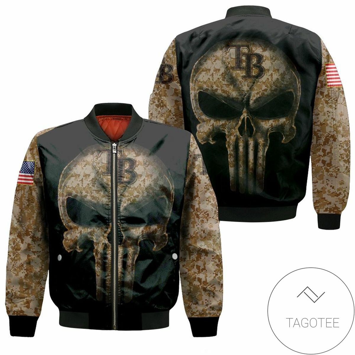 Camouflage Skull Tampa Bay Rays American Flag Bomber Jacket
