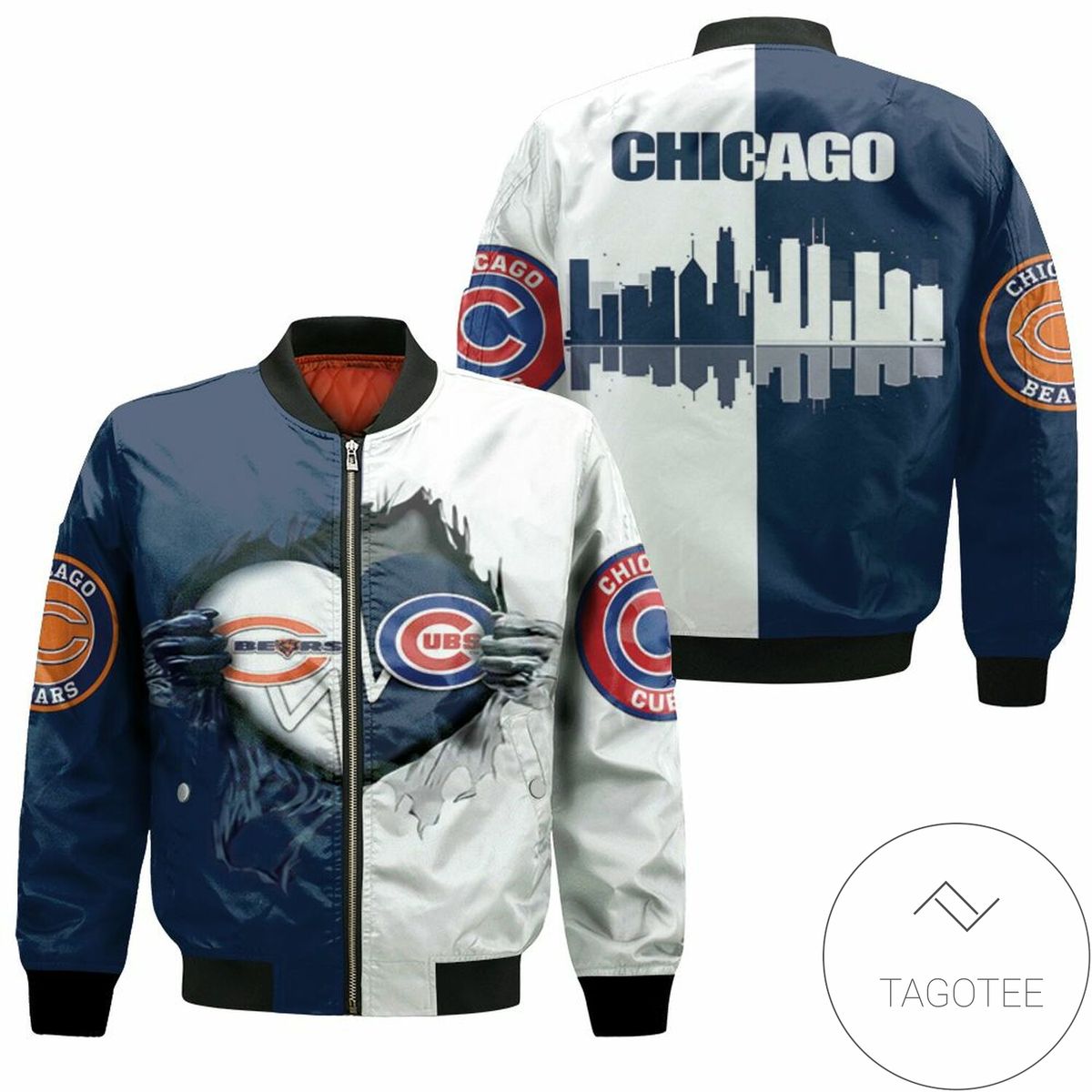 Chicago Bears Chicago Cubs Heartbeat Love Ripped 3D T Shirt Hoodie Sweater Jersey Bomber Jacket