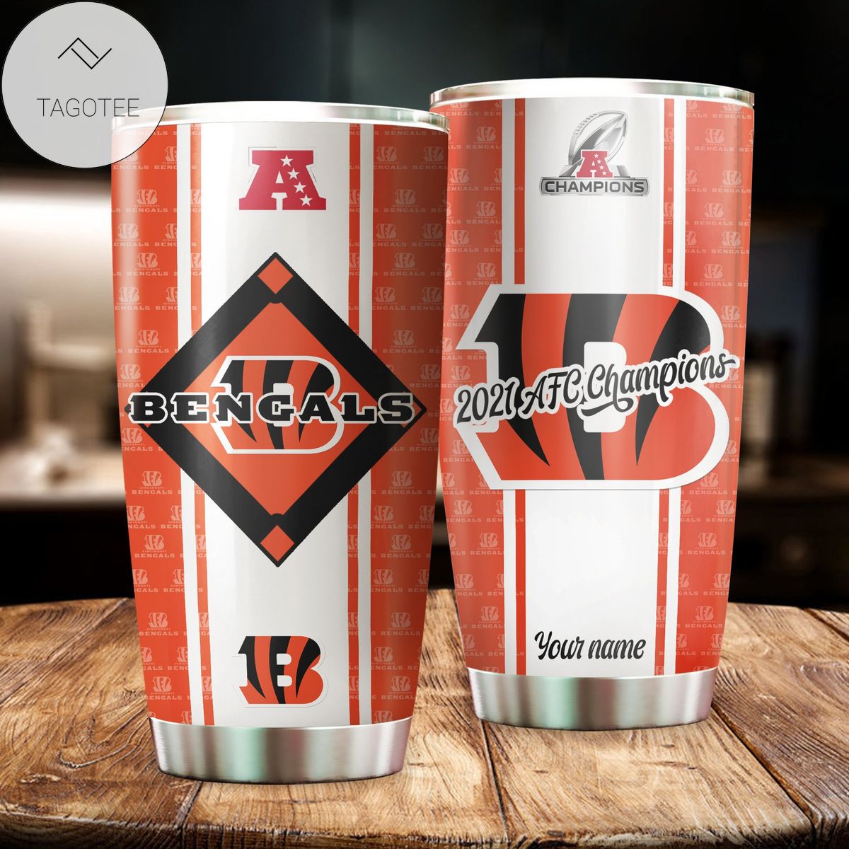 Cincinnati Bengals 2021 AFC Conference Champions Custom Name Stainless Steel Tumblers Cup 20 oz Personalized Gifts
