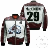 Colorado Avalanche Nathan Mackinnon 29 Nhl White And Wine Jersey Inspired Style Bomber Jacket