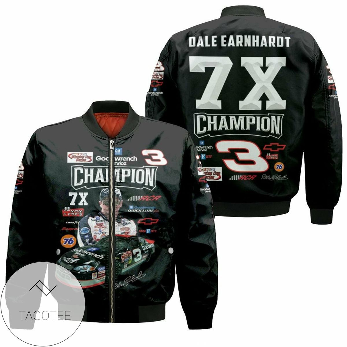 Dale Earnhardt Champion 7X Chevrolet Racing Car Signed For Fan 3D T Shirt Hoodie Sweater Jersey Bomber Jacket