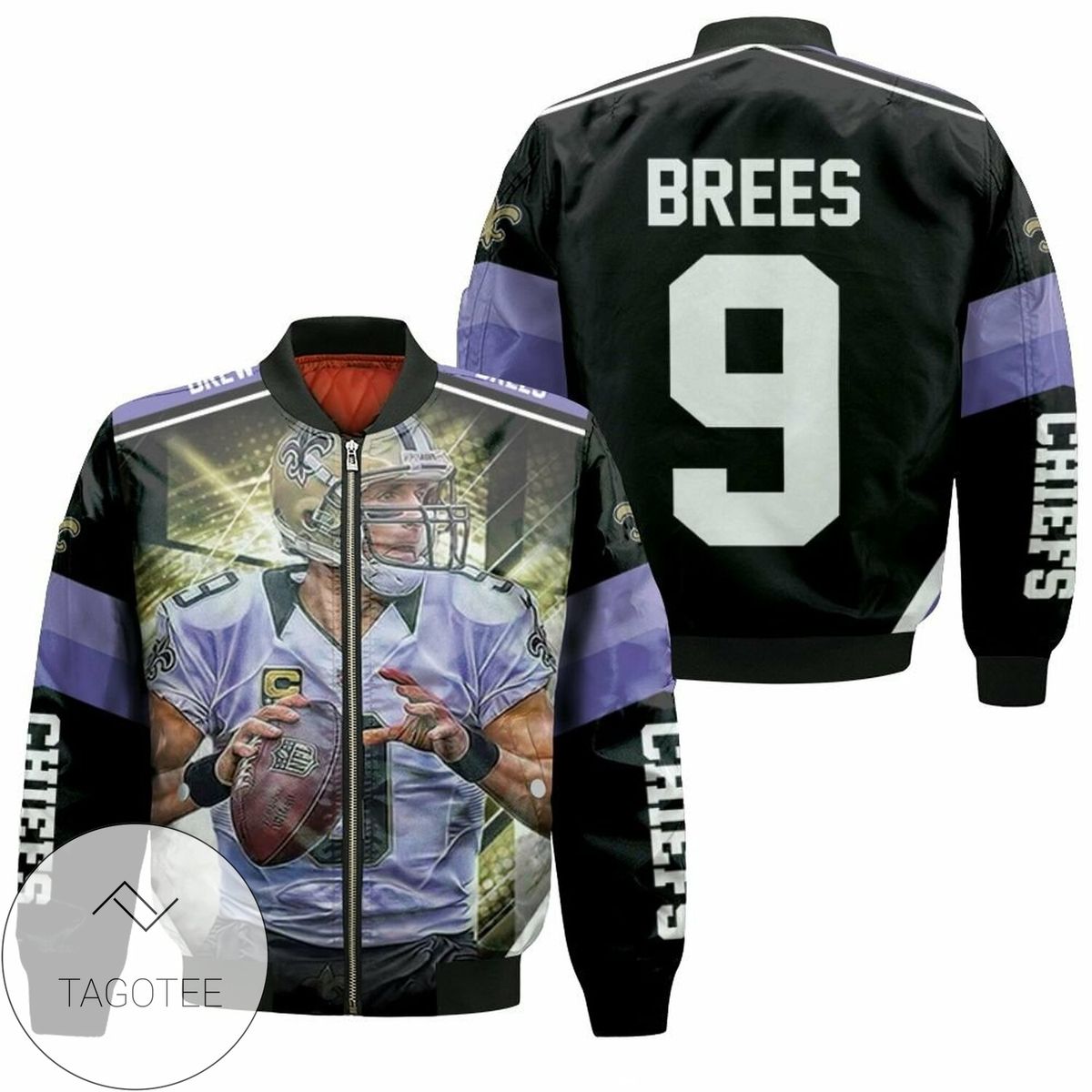 Drew Brees 9 New Orleans Saints Purple Bomber Jacket