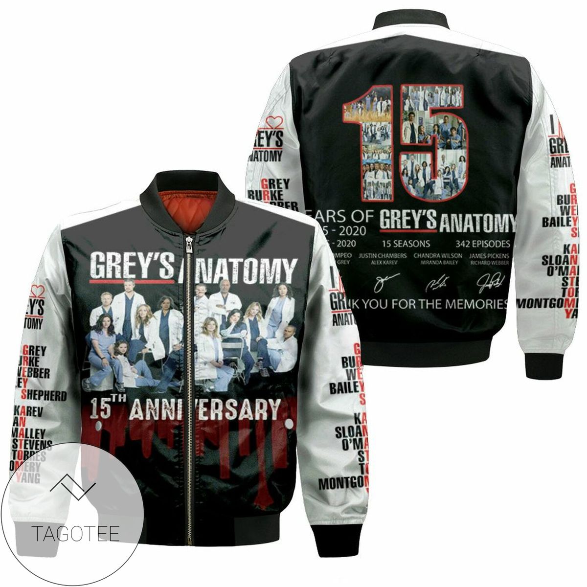 Greys Anatomy 15Th Anniversary 2005 2020 15 Seasons 342 Episodes Cast Signatures 3D T Jersey Bomber Jacket