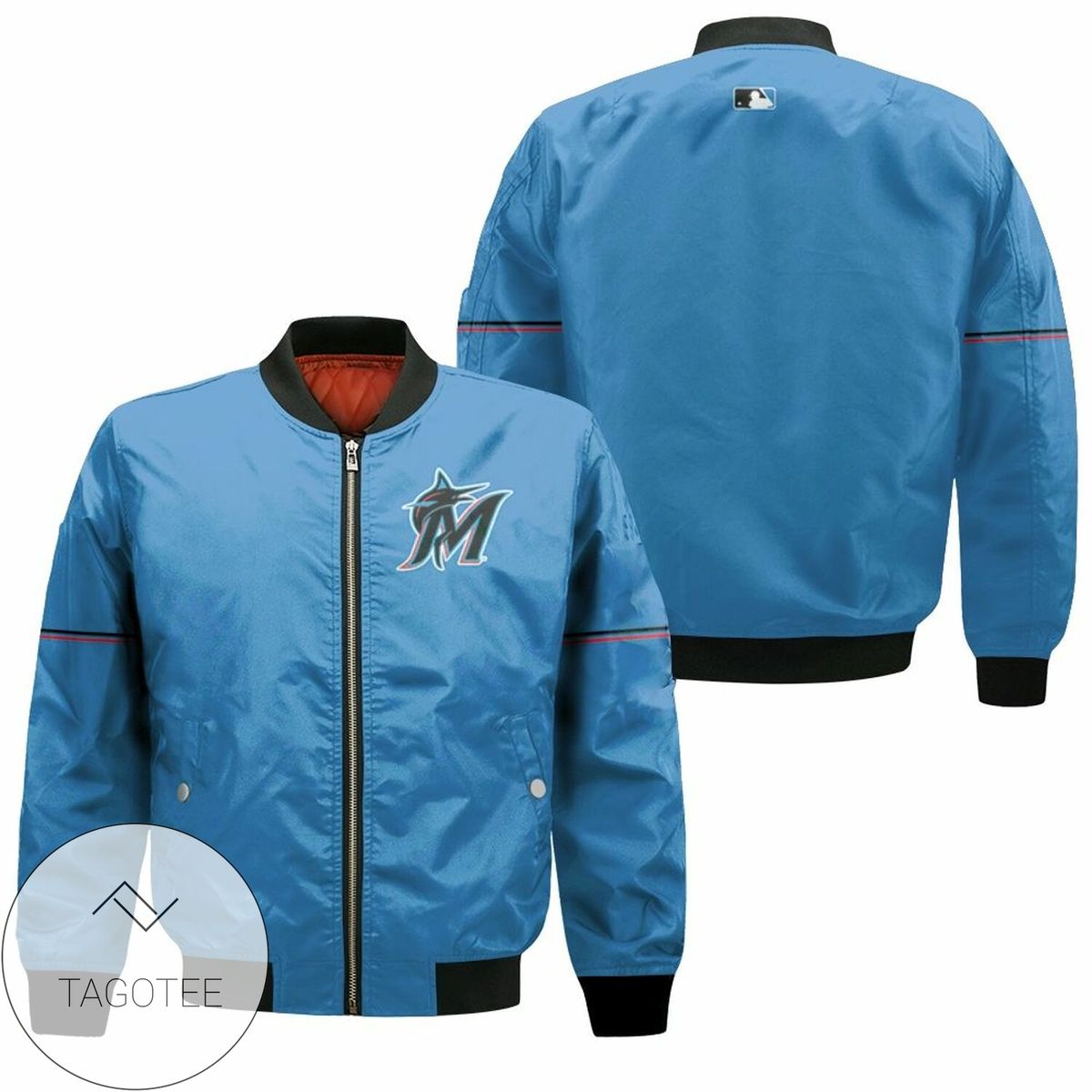 Miami Marlins Alternate Team Blue Thunder Jersey Inspired Style Bomber Jacket