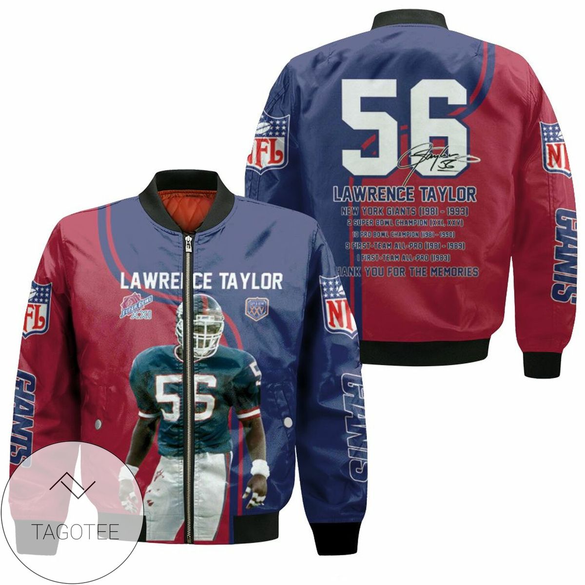 New York Giants Lawrence Taylor 56 Signature 3D T Shirt Hoodie Sweater Jersey Bomber Jacket
