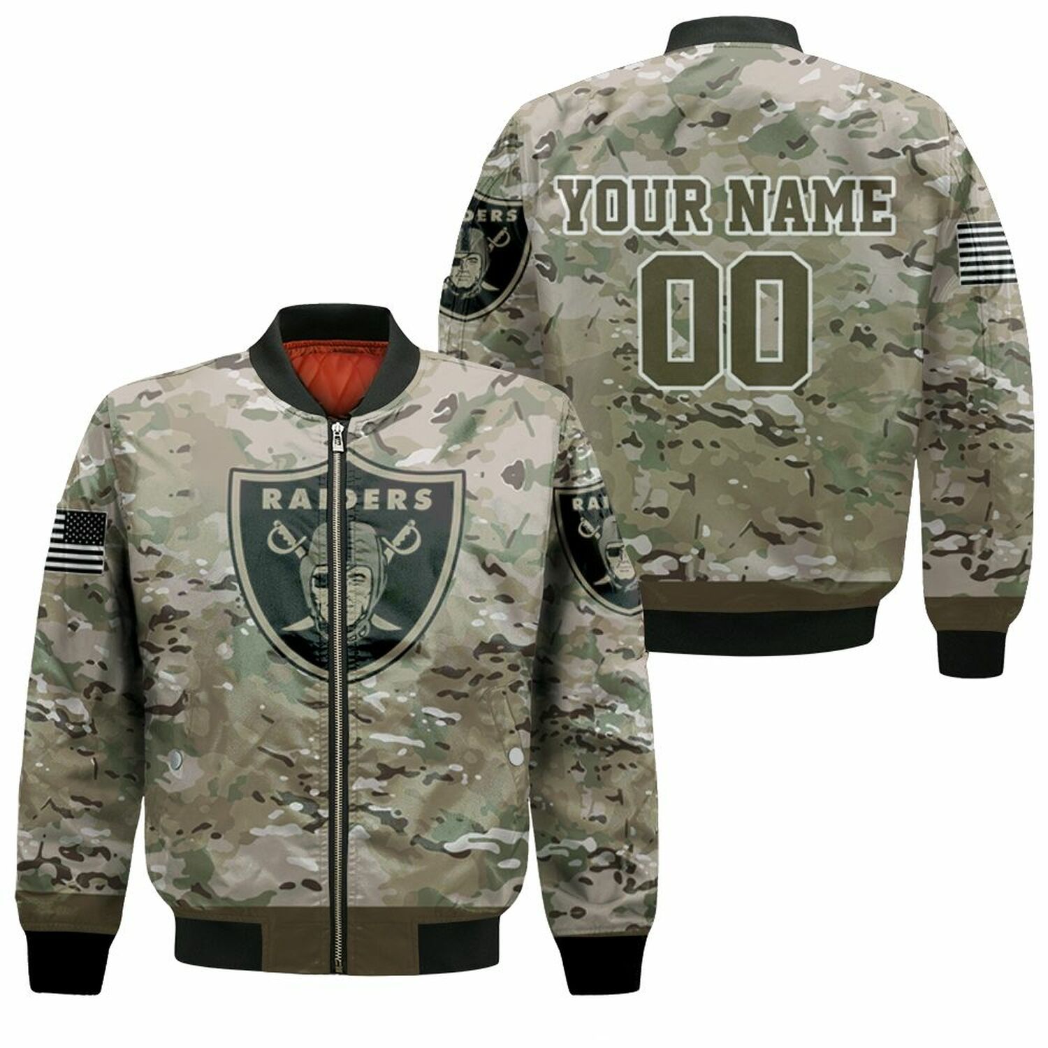 Oakland Raiders Camouflage Veteran Personalized Bomber Jacket